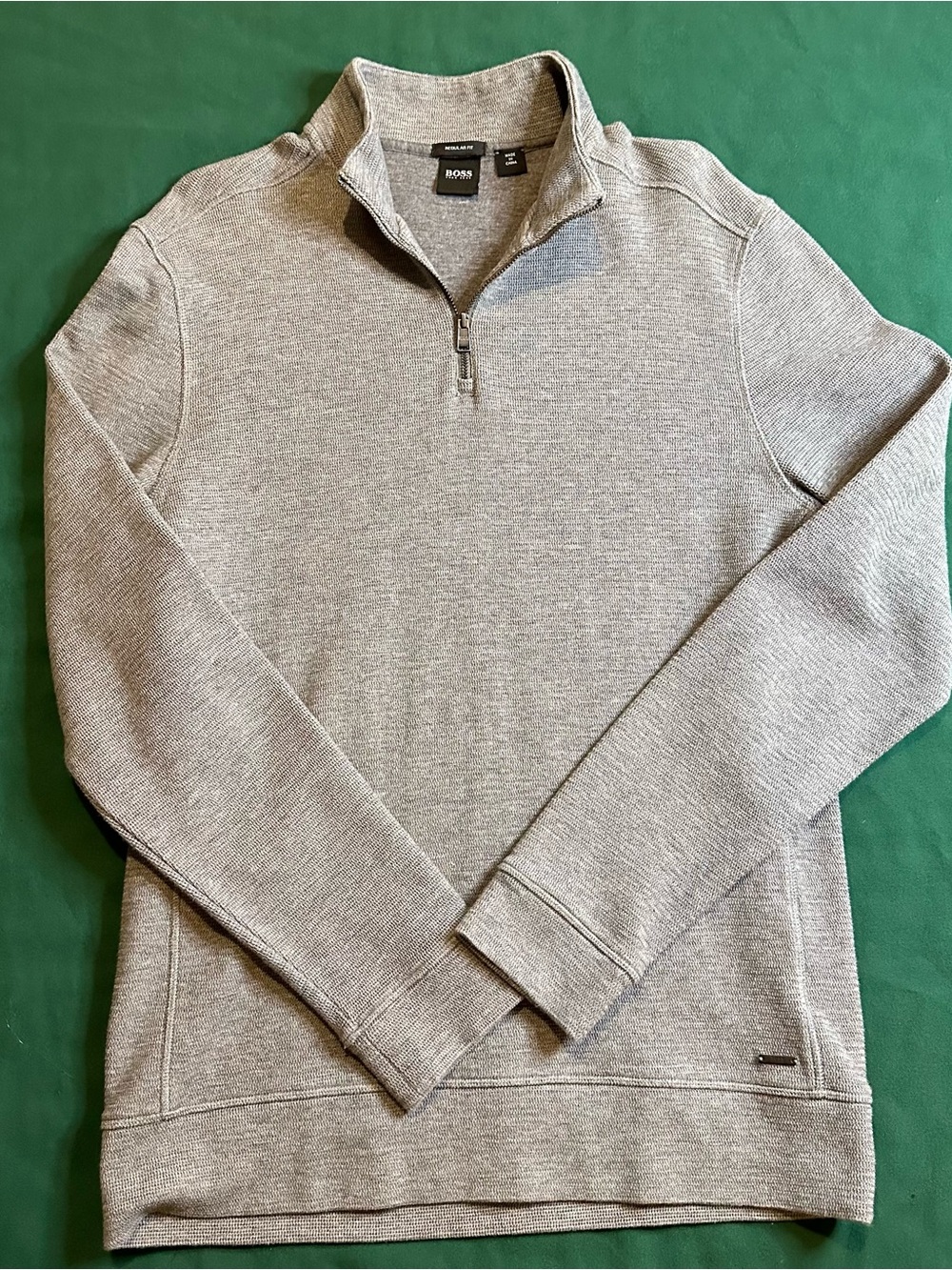 BOSS HUGO BOSS Sydney Quarter Zip Knit Pullover Sweater Mock Neck in Grey